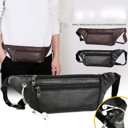 Multifunctional Running PU Waist Bag Men Fashion Sports Leather Chest Pockets Outdoor Waterproof Mobile Phone Bag
