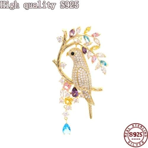 Fashion Jewelry High Quality Bird Shaped Tassel Brooch Inlaid With Color Zircon