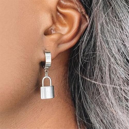 Bls-miracle Simple Smooth Lock Pendant Earrings Set For Women Fashion New Vintage Gold Silver Color Earrings Jewelry Party Gift