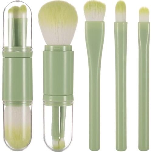4 in 1 Portable 4PCS Green Makeup Brushes Set Cosmetic Powder Blending Eye Shadow Foundation Blusher Beauty Traval Tools Lady