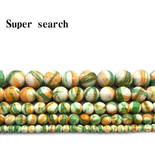 Natural White Yellow Green Stripe stones Round Loose Beads 15" Strand 4 6 8 10 12MM Pick Size For Jewelry diy Bracelet Woman