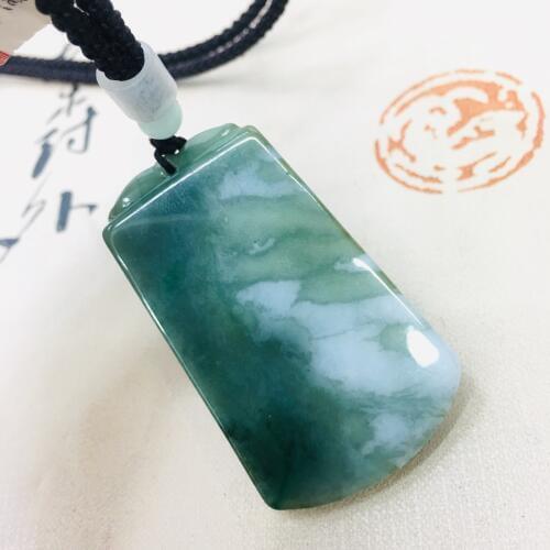 Pure natural Emerald jade Hand-carved two-color large amulet pendant with simple necklace Men and women sweater chain