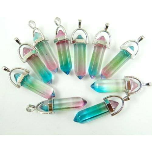 Natural stone lapis Turquoises Quartz Crystal tiger eye Opal Hexagonal charm Pendants for diy Jewelry Necklaces Accessories24PC