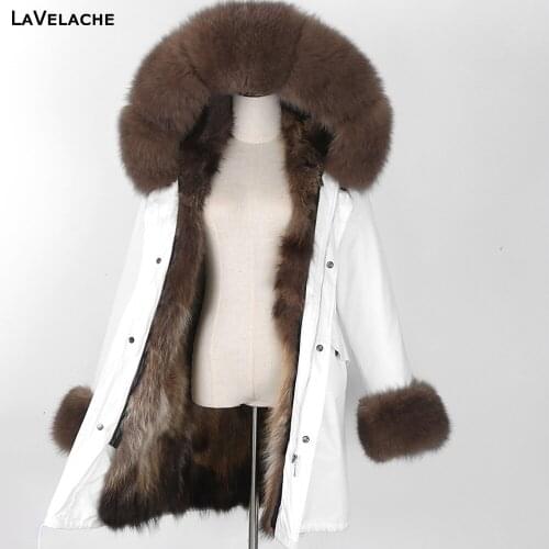 LaVelache2021 New Real Fur Coat White Waterproof Winter Jacket Women Long Plus Size Fox Fur Parkas Thick Warm Streetwear