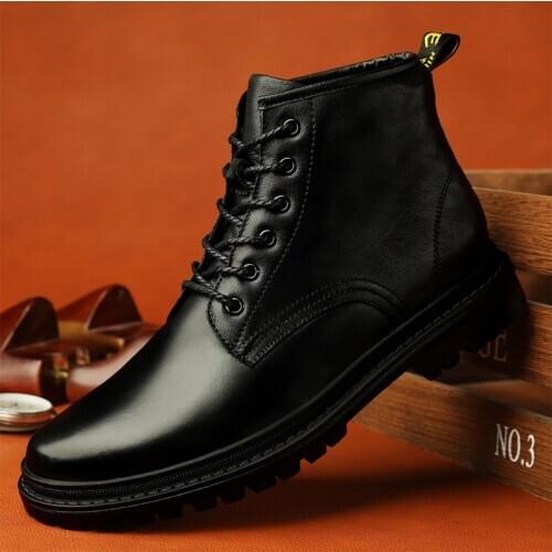 Plus Size Natural Leather Men Boots Super Warm Outdoor Winter Shoes Men Snow Shoes Handmade Genuine Leather Casual Luxury Boots