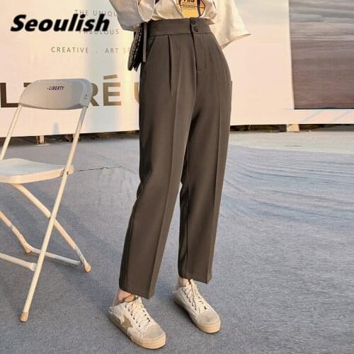 Seoulish 2021 New Spring Summer Formal Harem Womens Pants Button High Waist Female Elegant Minimalism Office Work Trousers