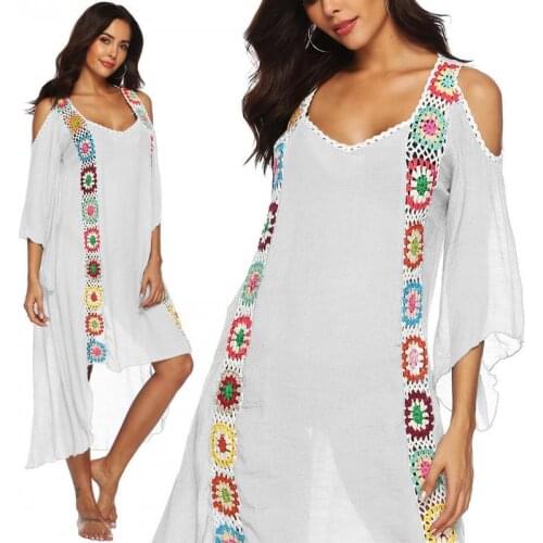 Stitching Strapless Loose Sexy Cover Up Bikini Women 2021 Swimsuit Cover-up Swimwear Irregular Elegant Sunscreen Beach Dress