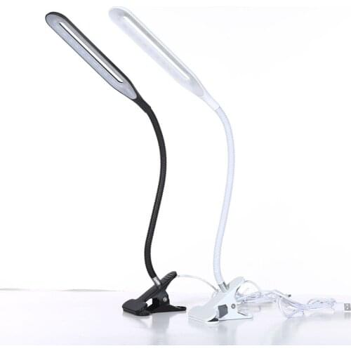LED Desk Lamp, USB Eye-Caring Flexible Arm Desk Lamp with Clamp, Dimmable Clamp Desk Light for Home Office, Black, White