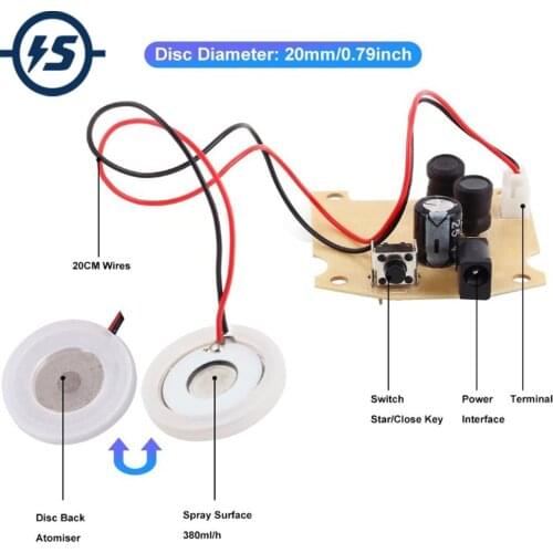 20mm 113KHz Ultrasonic Humidifier Mist Maker USB Ceramic Atomizer Transducer Humidified Plate Accessories + PCB Module D20mm