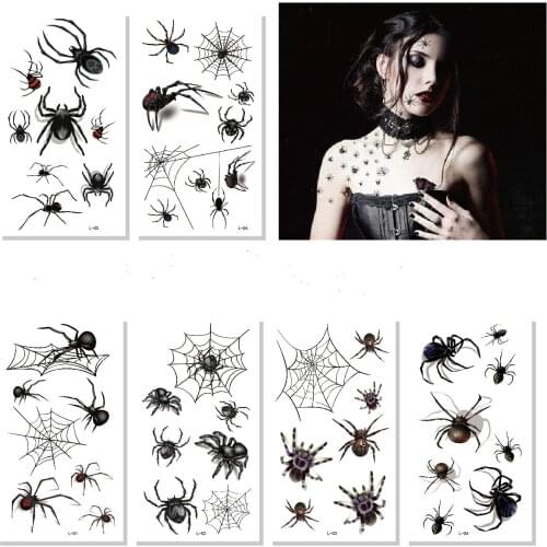 10pcs Temporary Tattoo Sticker Halloween Spider Fake Tatoo Hand Foot Waterproof Transfer Tattoos Tatto Art For Men Women Kids