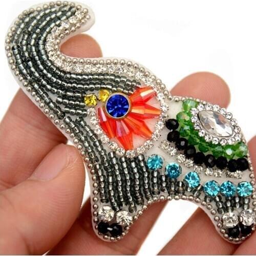 1pc Beaded Rhinestone Elephant Patch For Clothing Sewing On Beading Applique Brooch Crystal Patches For Jackets Bags DIY Apparel