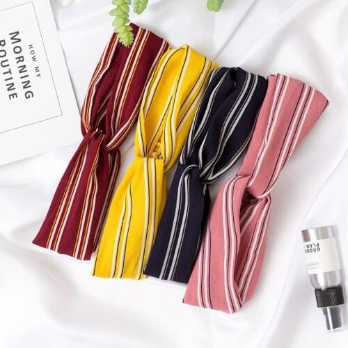 Womens Stripe hair bands Chiffon Cross Headband face wash Girls Hair Accessories FD04