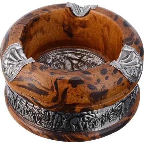 1Set 3Inch Vintage Wood Ashtray Tray Handmade Smoking Tobacco Cigarette Ashtray Ash Tray Case for Home Smoking