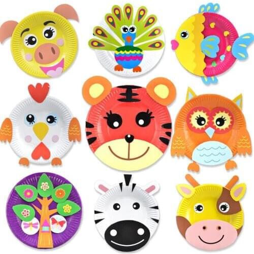 10Pcs DIY Stickers Paper Plate Funny 3D Creative Cartoon Animals Handmade Sticker Educational Gifts Toys For Children Kids