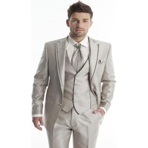 2017 Latest Coat Pant Design Sliver Ivory Satin Men Suit Slim Fit 3 Piece Italian Tuxedo Custom Groom Prom Suits Terno Masculino