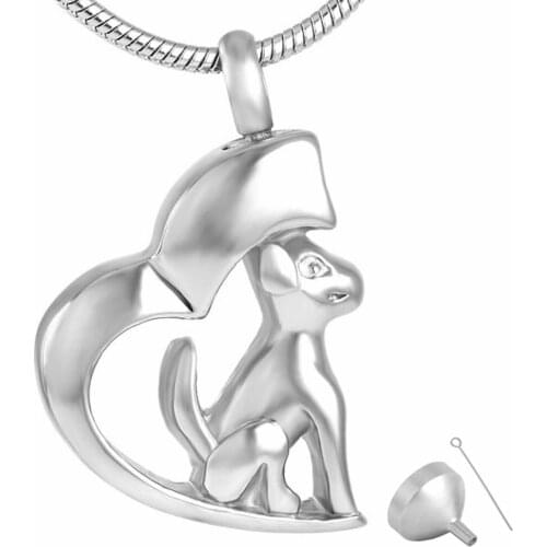8129 High Polished Dog Ash Urn Dog In Heart Pendant Memorial Pet Cremation Jewelry