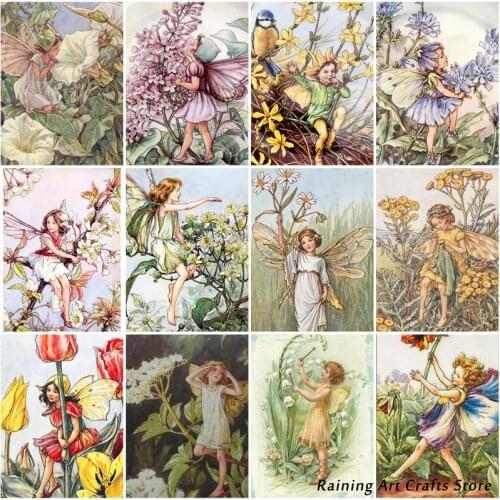 Full Square/round Drill 5D Diy Diamond Painting "butterfly Elf" Embroidery Cross Stitch Vintage Flower Mosaic Picture Home Decor