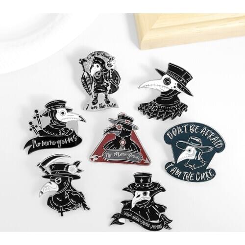 Punk Style Dark Series Crow Plague Doctor Pins Cool Rock Badges Brooches Gifts Friends Jewelry Creative Punk Cartoon Brooch