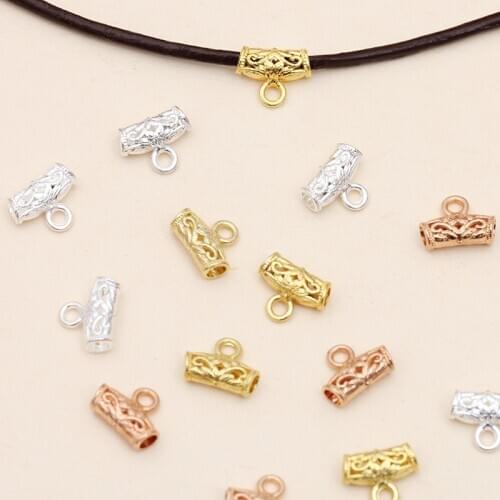50pcs 3.5x9mm Gold Bail Beads Tube Beads Alloy Hanger Connector Fit 2mm Rope Cord For Bracelet Necklace Jewelry Making