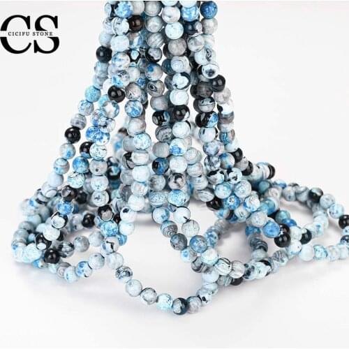 Natural Stone Beads Lake Blue Crystal Agates Round Loose Spacer Beads for Jewelry Making DIY Bracelet Charms Accessories