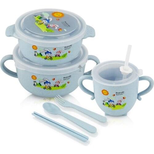 The price is real kids lunch box set tableware set of three pieces with water cup wheat straw set