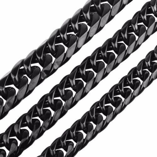Custom 9/11/13/16/19/21mm Width Heavy Thick Black Tone Curb Cuban 316L Stainless Steel Necklace Mens Chain