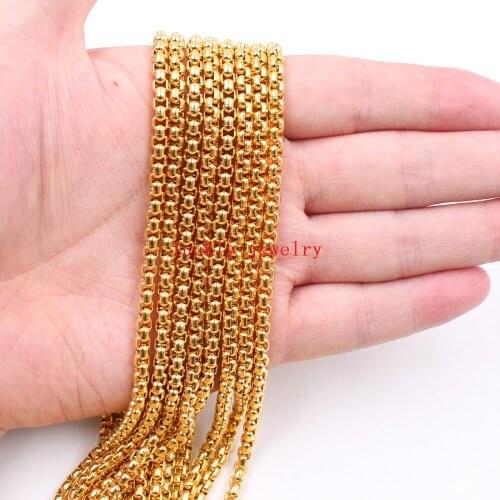 Gold 18''-32'' Choose 4mm Fashion stianless steel Cool design Box Link Chain necklace for Mens Women XMAS Gifts