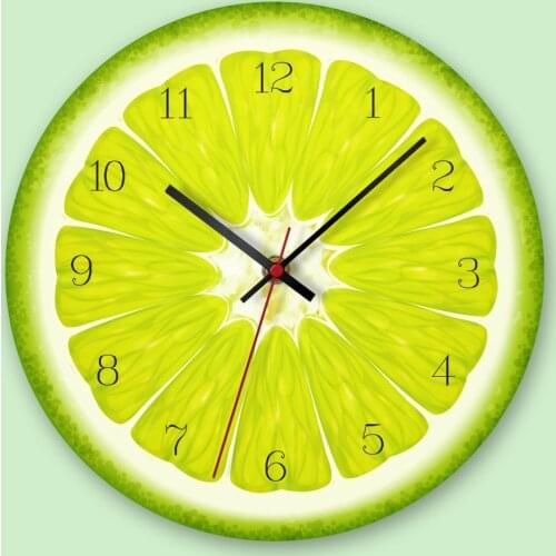 Yellow Lemon Fruit Wall Clock Lime Modern Kitchen Clock Watch Home Decor Living Room Clock Tropical Fruit Wall Art Timepieces