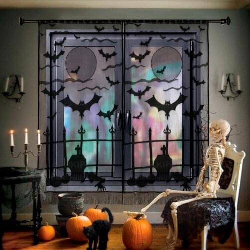 Halloween Horror House Black Lace Props Pumpkin Bat Ghost Wall Hanging Door Curtains Halloween Window Curtain Party Decoration