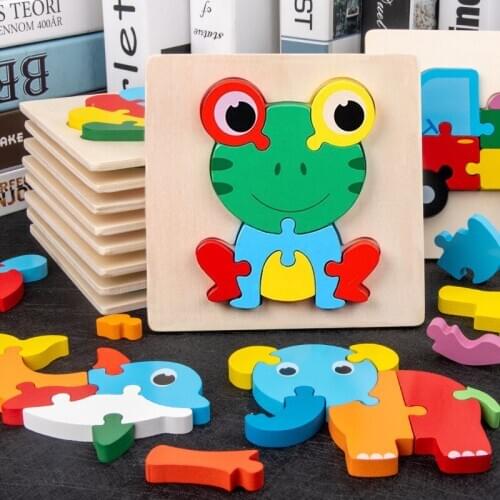 Childrens Wooden 3D Cartoon Animal Stereo Jigsaw Puzzle Baby Early Education Puzzle Toys