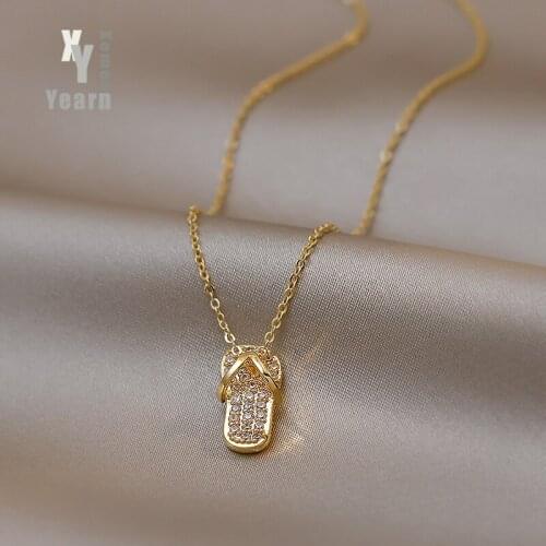 Design Mini Exquisite Inlaid Rhinestone Gold Slipper Necklace For Woman 2021 Korean Fashion Jewelry Girls Sexy Clavicle Chain