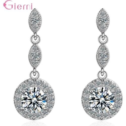 Elegant Trendy White AAA CZ Stone Crystal Round Charm Drop Earrings Rhinestone Engagement Jewelry Party Gifts Women