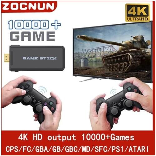 ZOCNUN 4K HD Video Game Console 2.4G Double Wireless Controller For PS1/GBA Classic Retro TV Game Console 64GB 10000 Games