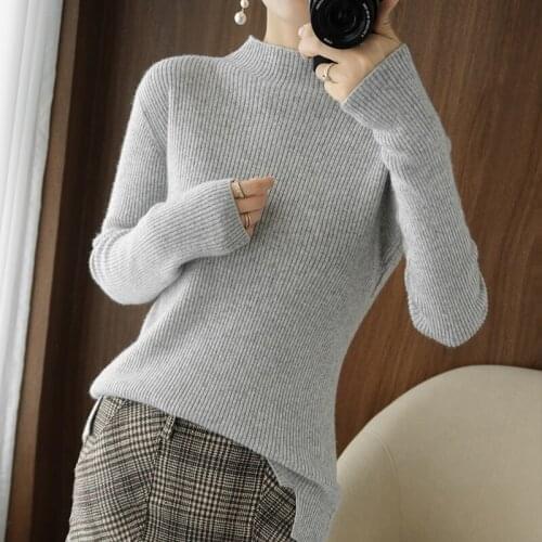 Cashmere sweater womens long-sleeved padded pullover casual tight-fitting turtleneck sweater womens warm wool top