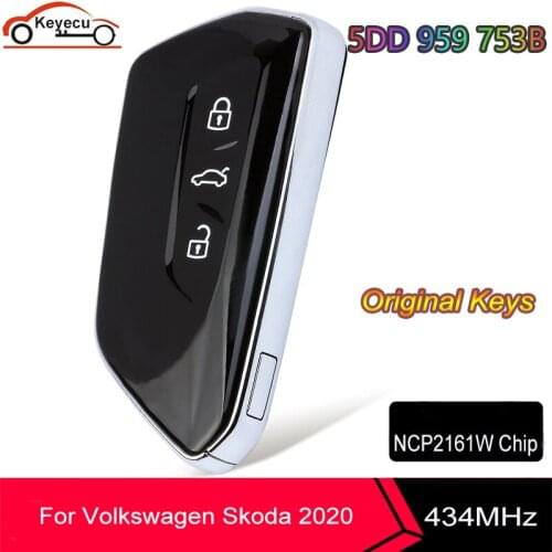 KEYECU OEM Smart Remote Car Key 3 Button 434MHz NCP2161W Chip FOB for Volkswagen Skoda 2020 P/N: 5DD 959 753B , 5E3 959 752E
