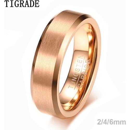 TIGRADE Rose Gold Color Tungsten ring 6mm 4mm Men Women Wedding Band Engagement Rings Brushed For Male Female Couple Jewelry