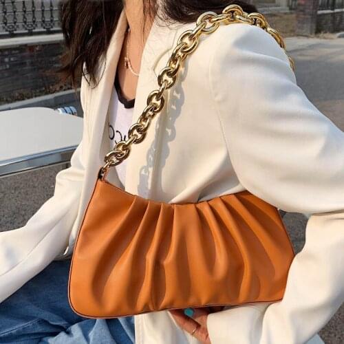 Leather Womens Shoulder Bags 2021 Brand Gold Thick Chain Shoulder Purse And Handbags For Women Clutch Bags Ladies Hobos Bag