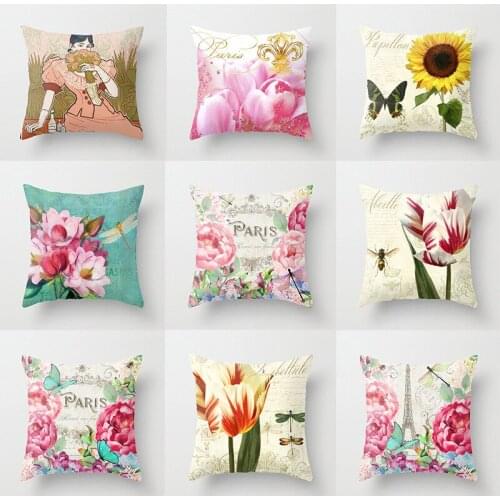 Creative Pillowcase European Classical Sunflower Hand-painted Flowers Hug Pillowcase Sofa Bedside Cushion Cover Car Cushion