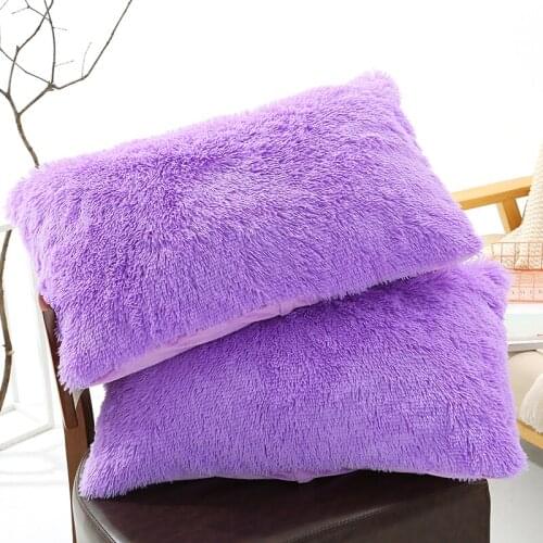 Lovely Kawaii Long Plush Furry Pillow Case For Girl Bedroom 1pc Winter Warm Soft Solid Rectangle Pillow Cover 50x70cm