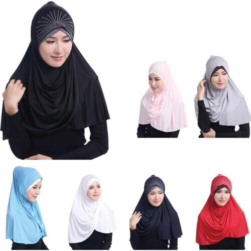 Muslim Women Hijab One Piece Amira Headscarf Islamic Hijabs Turban Rhinestone Scarf Shawl Head Wrap Pull On Ready Made To Wear