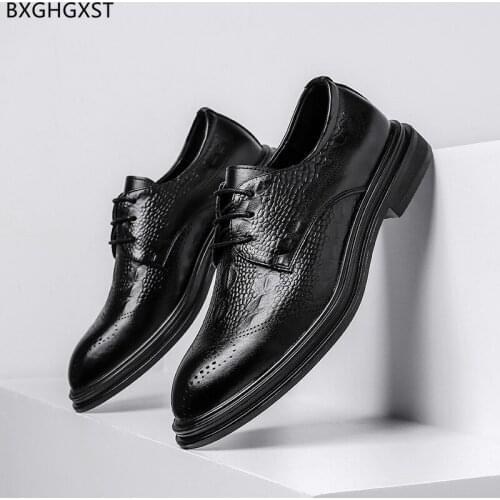 Brown Oxford Crocodile Shoes Man Black Dress Shoes Mens Fashion Party Shoes for Men 2021 Chaussure De Homme Zapatos De Hombre