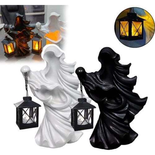2021 New Faceless Witch Hell Messenger With Lantern Resin Realistic Statue Sculpture The Ghost Looking for Halloween Scary Decor