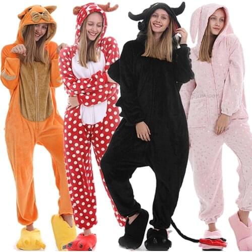 Kigurumi Unicorn Pajama Adults Animal Onesie Women Men Couple 2020 Winter Pajamas Suit Cat Sleepwear Flannel Pijamas