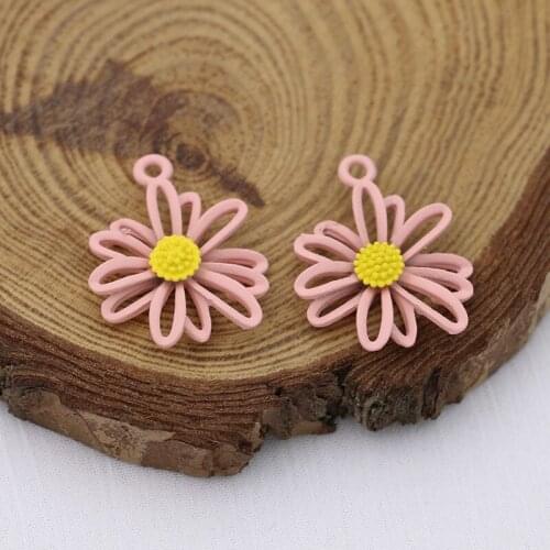 5PCS Pink Flower Chrysanthemum Charms Pendant for Bracelet Necklace Jewelry Making Earrings DIY Handmade Craft