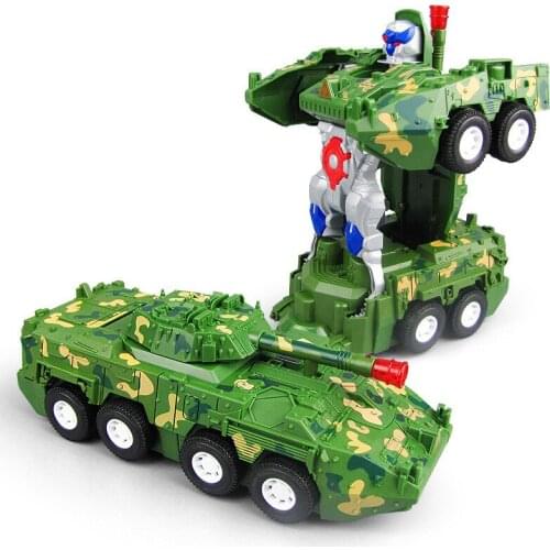 Electric Light Music Transformation Tank Robot Deformation Armored Vehicle Automatic Deform Car Kids Toys Gift