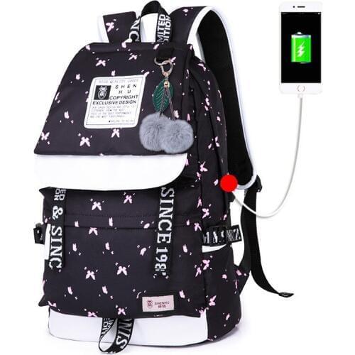 USB charging Laptop bag Large capacity schoolbag Cute expression print Women Backpack Waterproof bagpack for teenage girls 2019