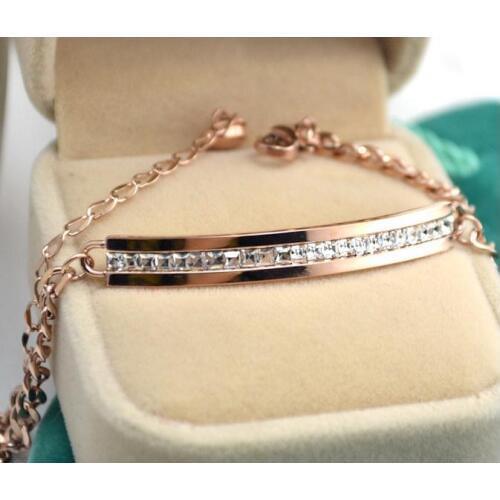 YUN RUO New Style Shining Zircon Crystal Bracelet Titanium Steel Rose Gold Color Woman Jewelry Birthday Gift Free Shipping