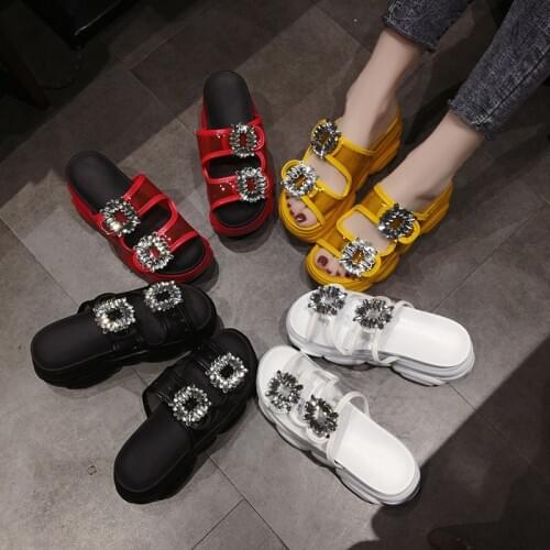 Koovan Womens Thick Bottom Slippers 2020 New Trend Transparent Crystal Slipper Women Summer Fashionb High Heel Platform Shoes