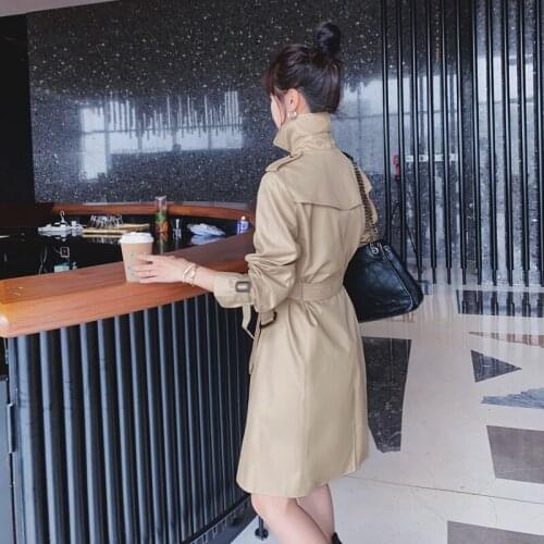 Slim Women Trench Coat Double-Breasted Long Windbreaker Office Lady Duster Coat with Belt Spring Autumn Outerwear Female Clothes
