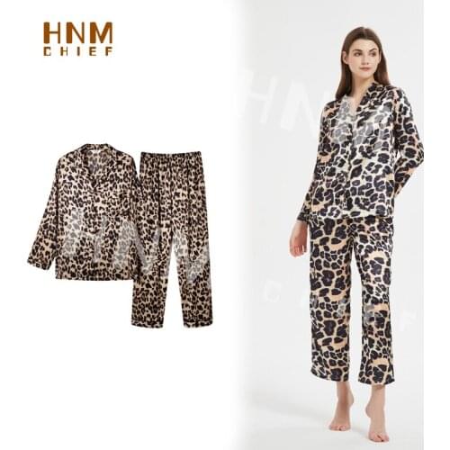 HNMCHIEF Leopard Print Pajama Sets Sexy Sleepwear Set Silk Pajamas For Women Long-sleeved Homewear Casual Pyjama Free Shipping
